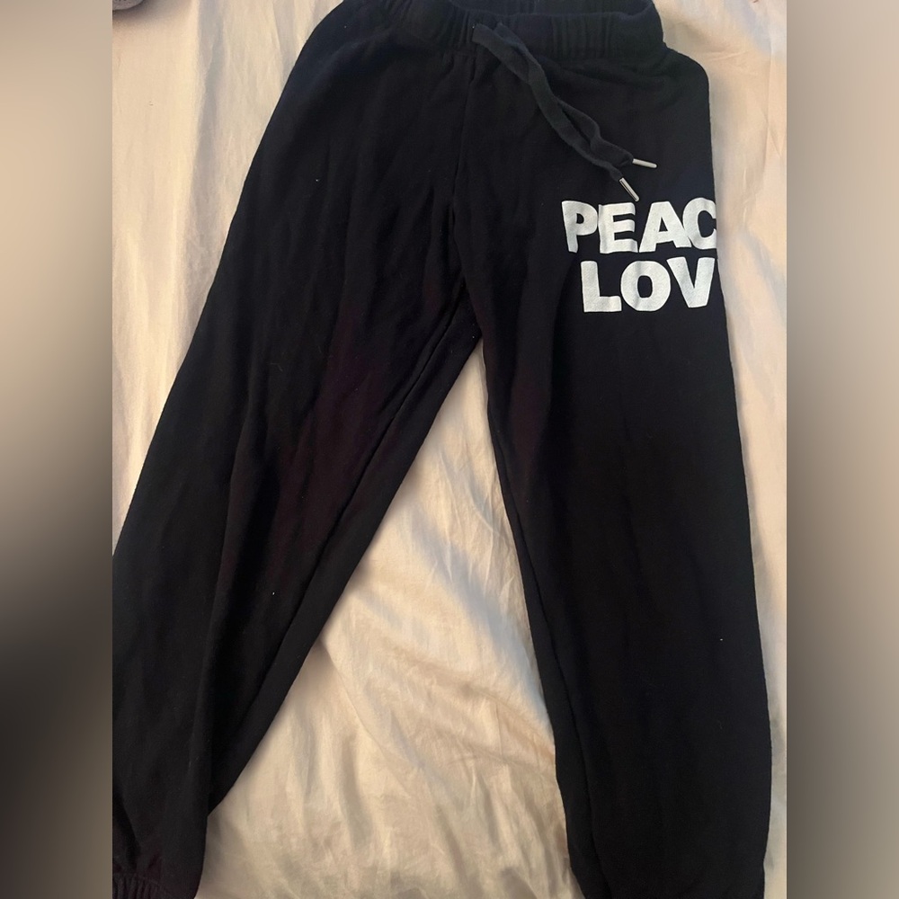 Kids Black Sweatpants with Peace Love Print